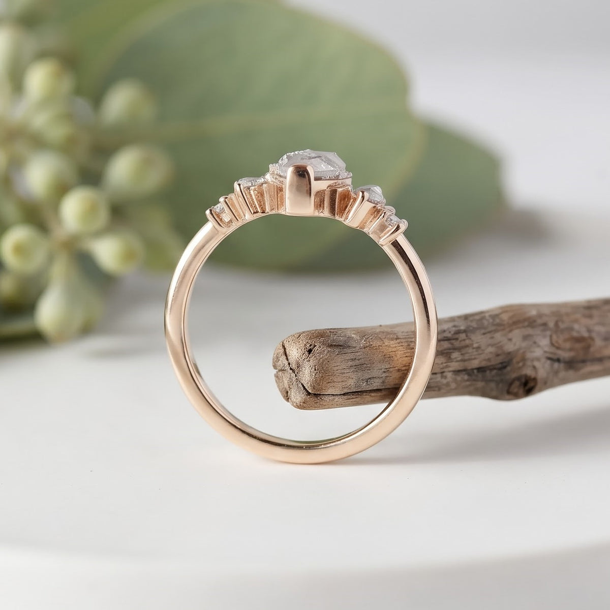 Marquise Salt and Pepper Diamond Bezel Ring Unique Handmade Ring