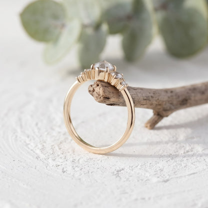 Marquise Salt and Pepper Diamond Bezel Ring Unique Handmade Ring