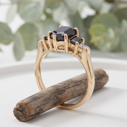 3.15 CT Hexagon Salt and Pepper Diamond Ring