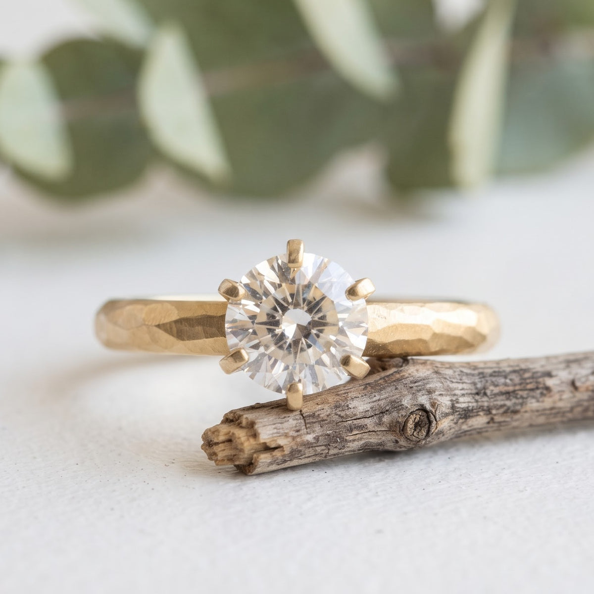 Round Rose Cut Lab Grown Diamond Ring With Facet and