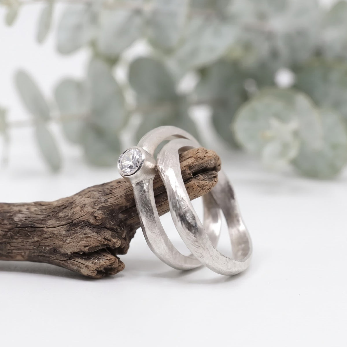 Diamond Bridal Set Handmade Wedding Band Set