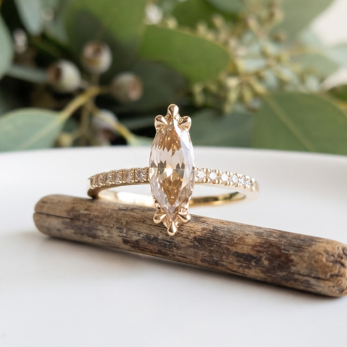 Unique Cut Champagne Marquise Diamond Ring
