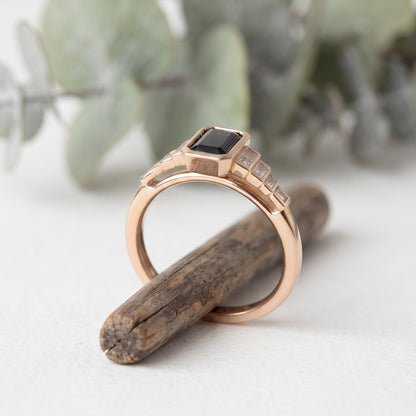 Green Emerald Cut Sapphire Ring with Baguette Lab Grown Diamonds