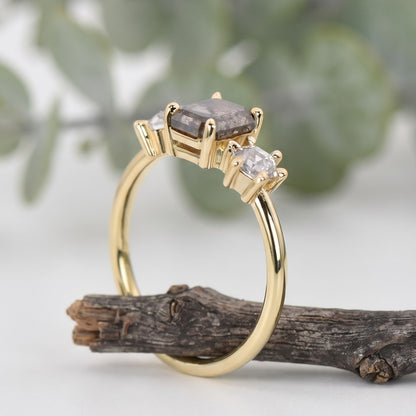 Emerald Salt and Pepper Diamond Ring