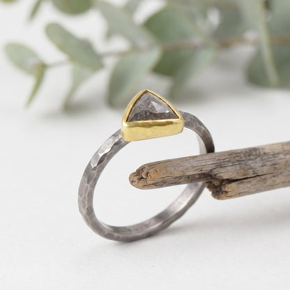 0.80 CT Triangular Salt and Pepper Diamond Handmade Ring