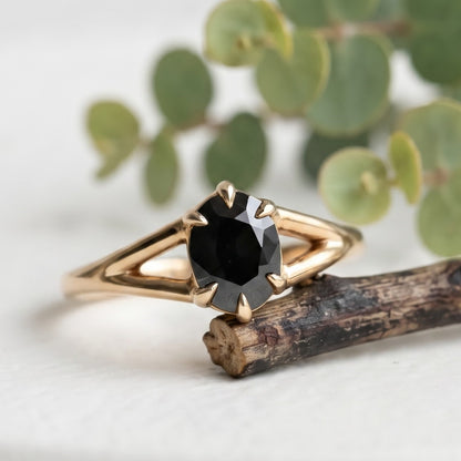 Dark Green Sapphire Ring Oval Cut Handmade
