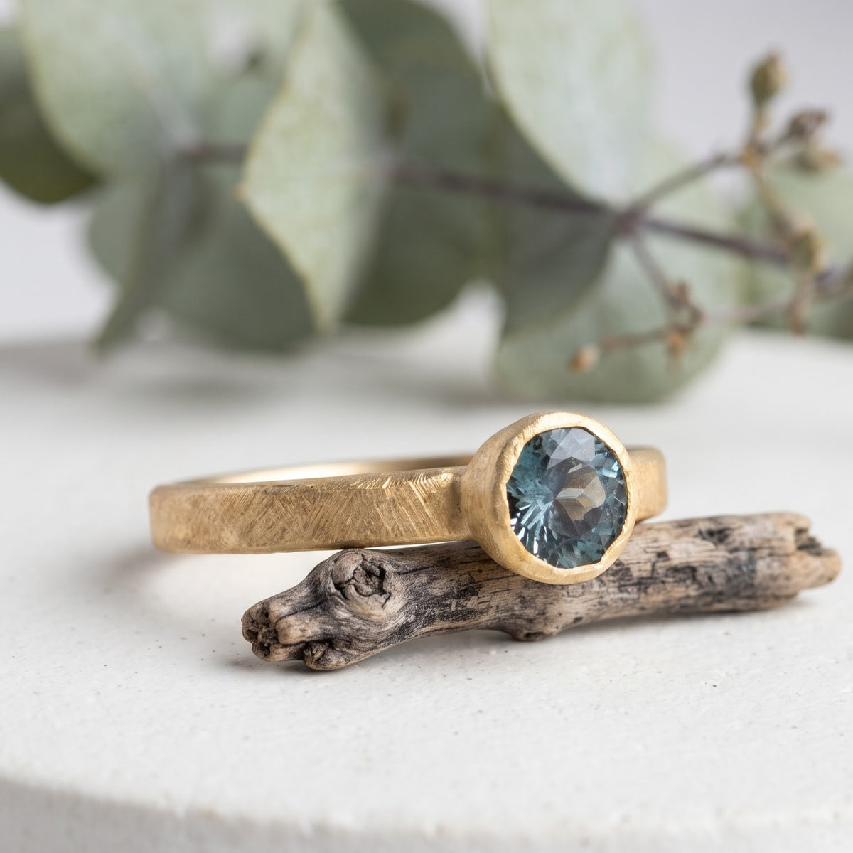 Round Sapphire Ring 0.75 Ct Handmade Jewelry
