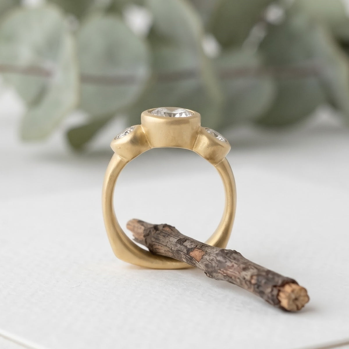 Three Stone Round Cut Diamond Ring