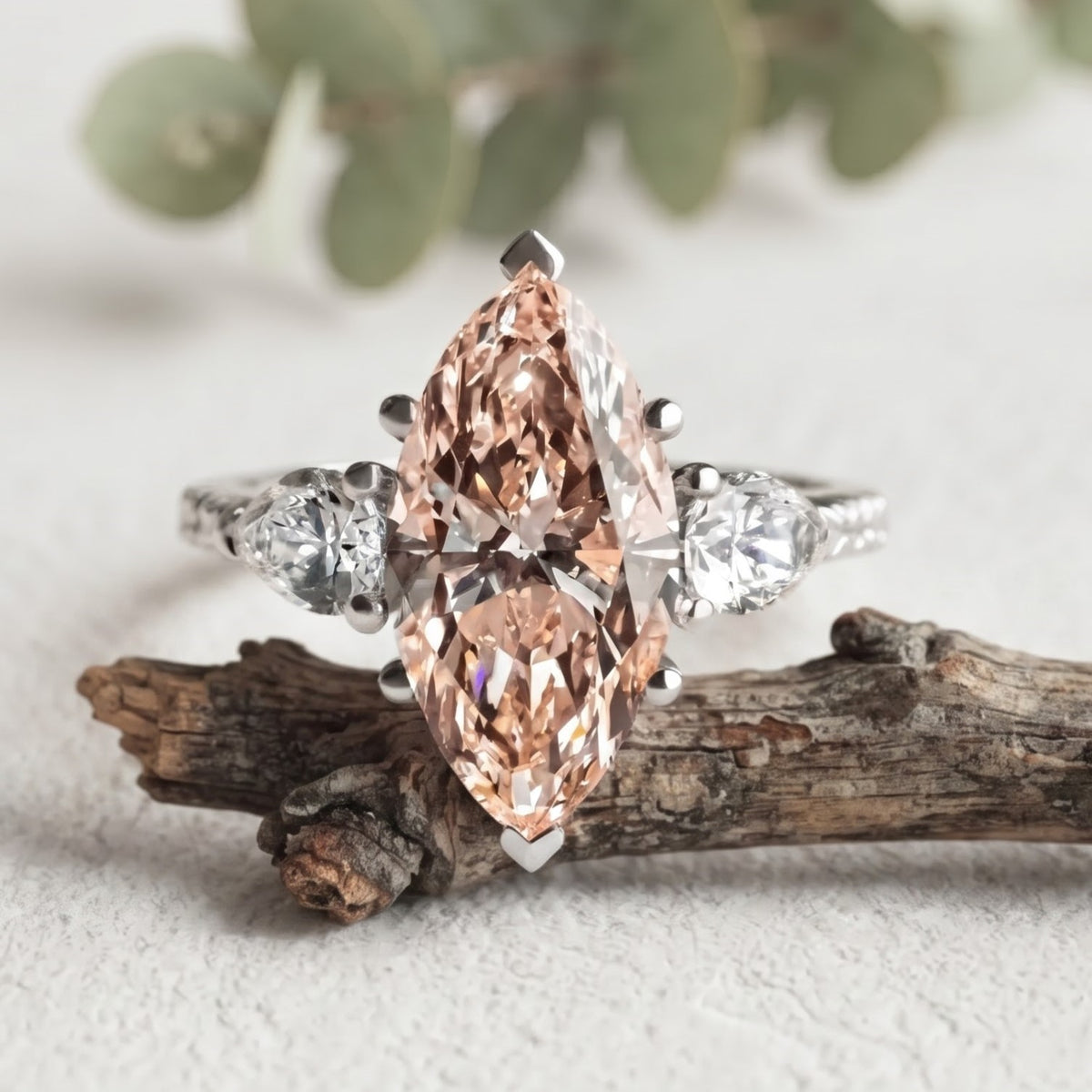 Pink Marquise Lab Grown Diamond Engagement Ring
