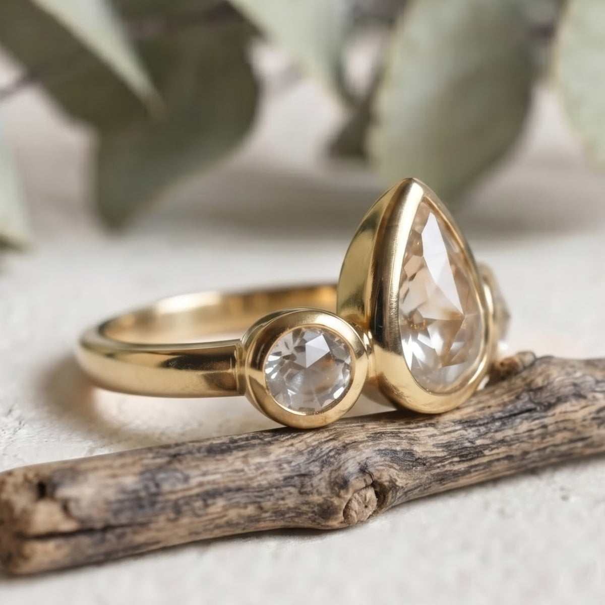 Lab-Grown Pear Diamond Bezel Set Bridal Ring