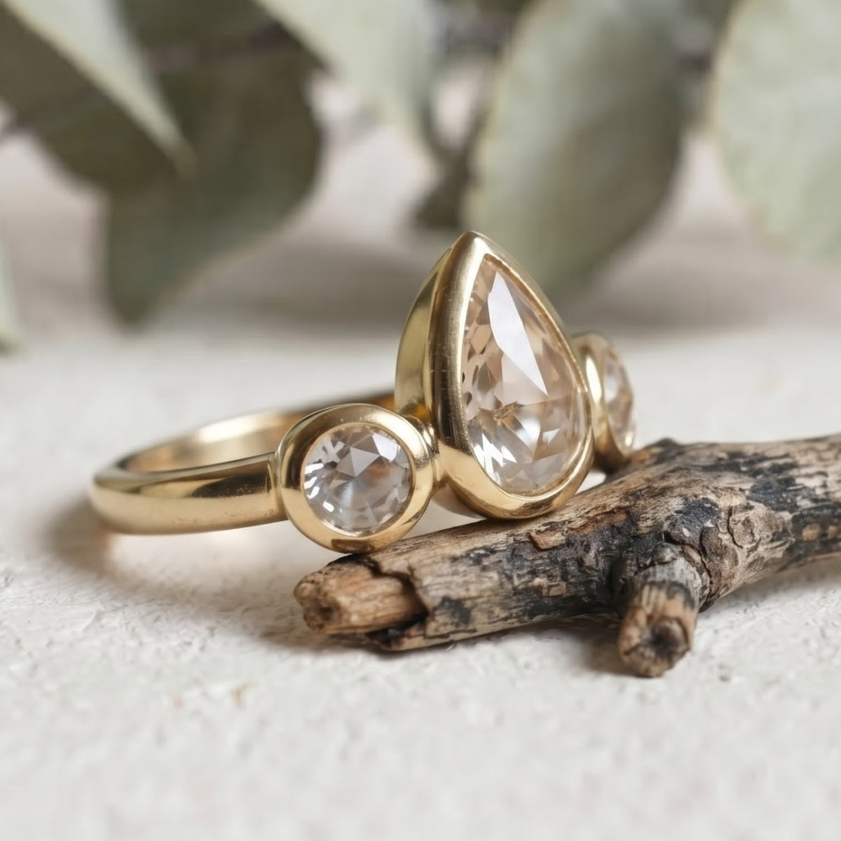 Lab-Grown Pear Diamond Bezel Set Bridal Ring
