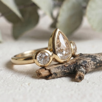 Lab-Grown Pear Diamond Bezel Set Bridal Ring