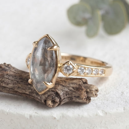 Vintage-Inspired Marquise Salt-and-Pepper Diamond Ring