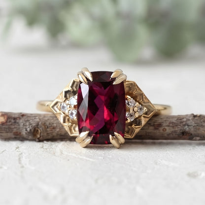 Pink Tourmaline Cushion Cut Gemstone Ring