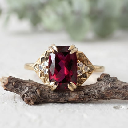 Pink Tourmaline Cushion Cut Gemstone Ring