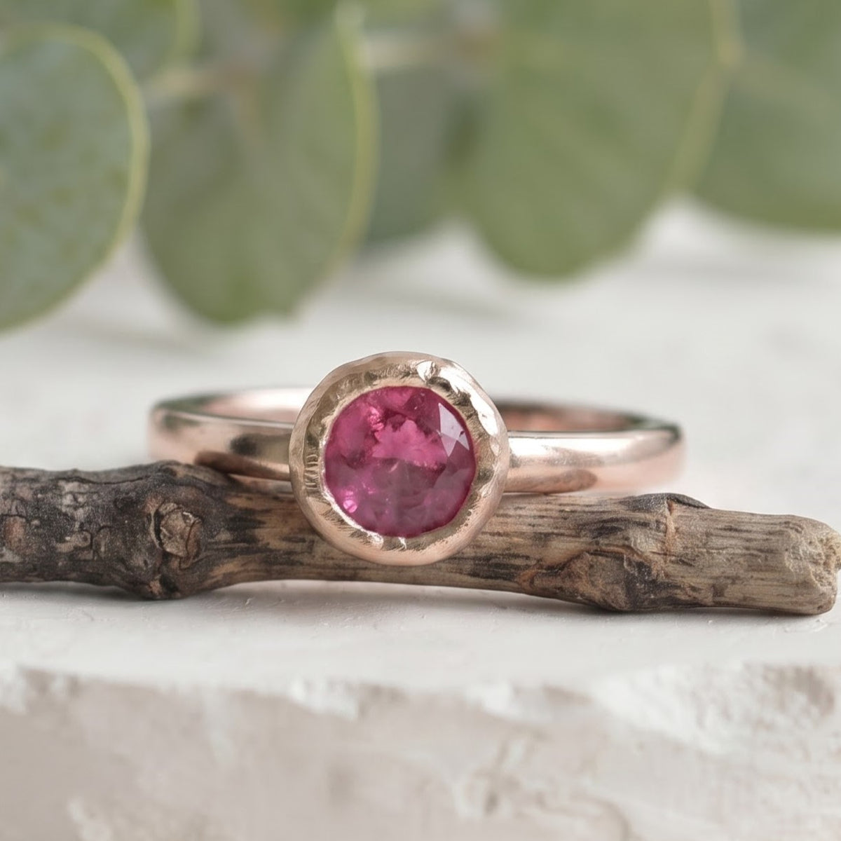 Round Pink Sapphire Handmade Ring