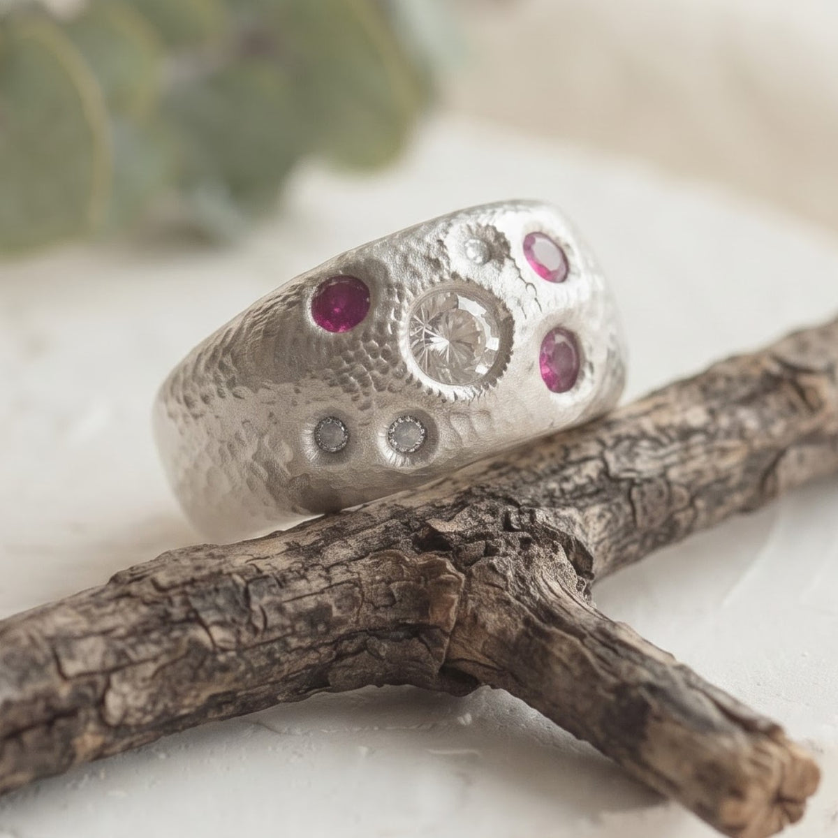 Round Ruby Handmade Band with Lab Grown Diamonds