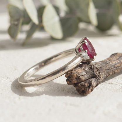 Pink Hexagon Ruby Ring with Lab Grown Diamond Accents