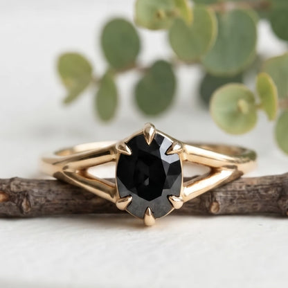 Dark Green Sapphire Ring Oval Cut Handmade