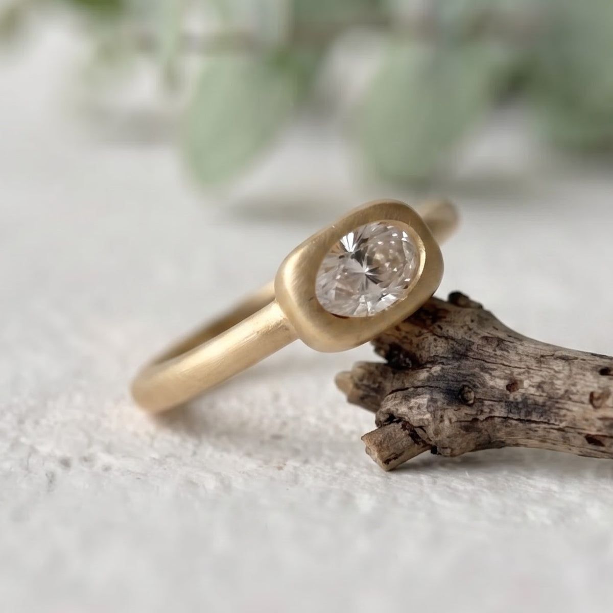 Oval Lab Grown Diamond Ring Bezel Set Solitaire Handmade