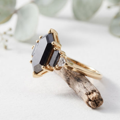 3.15 CT Hexagon Salt and Pepper Diamond Ring