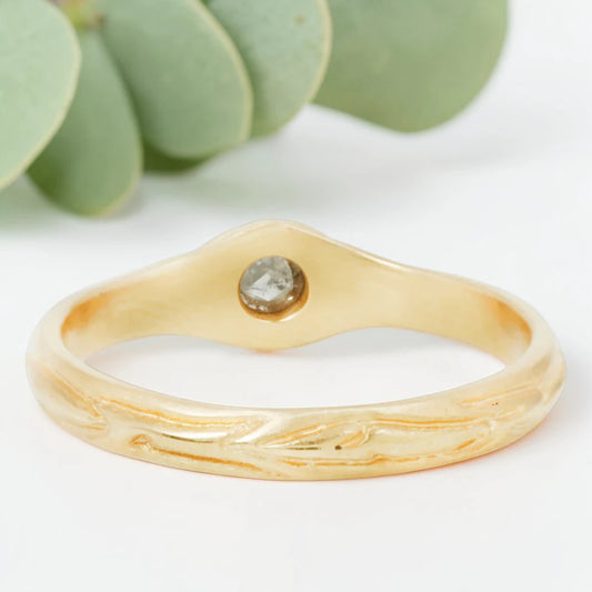 Salt and Pepper Diamond Ring with a Hand Carved Solitaire