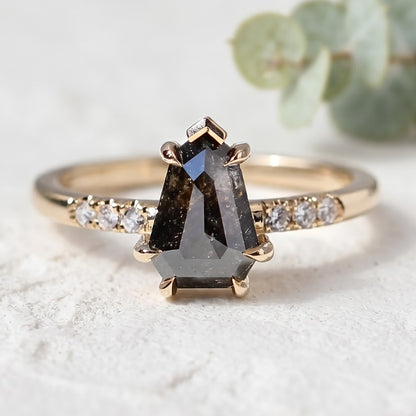 Natural Shield Cut Salt and Pepper Diamond Engagement Ring