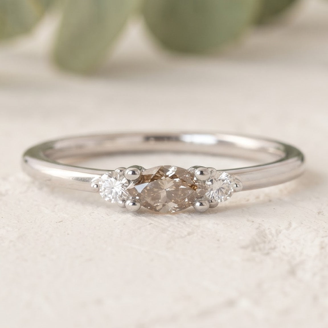 Marquise Cut Champagne Lab Grown Minimalist Diamond Ring