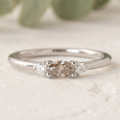 Marquise Cut Champagne Lab Grown Minimalist Diamond Ring