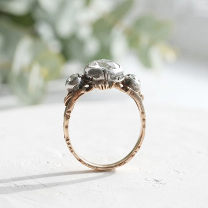 Antique Vintage Nature Inspired Salt & Pepper Diamond Ring