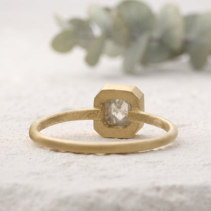 Salt and Pepper Rose Cut Emerald Ring