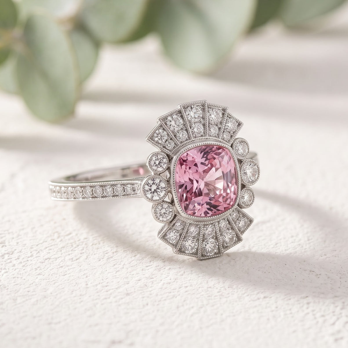 Art Deco Vintage Sapphire Halo Ring Antique Style Jewelry