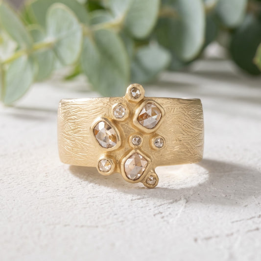 Salt and Pepper Diamond Cluster Gold Band