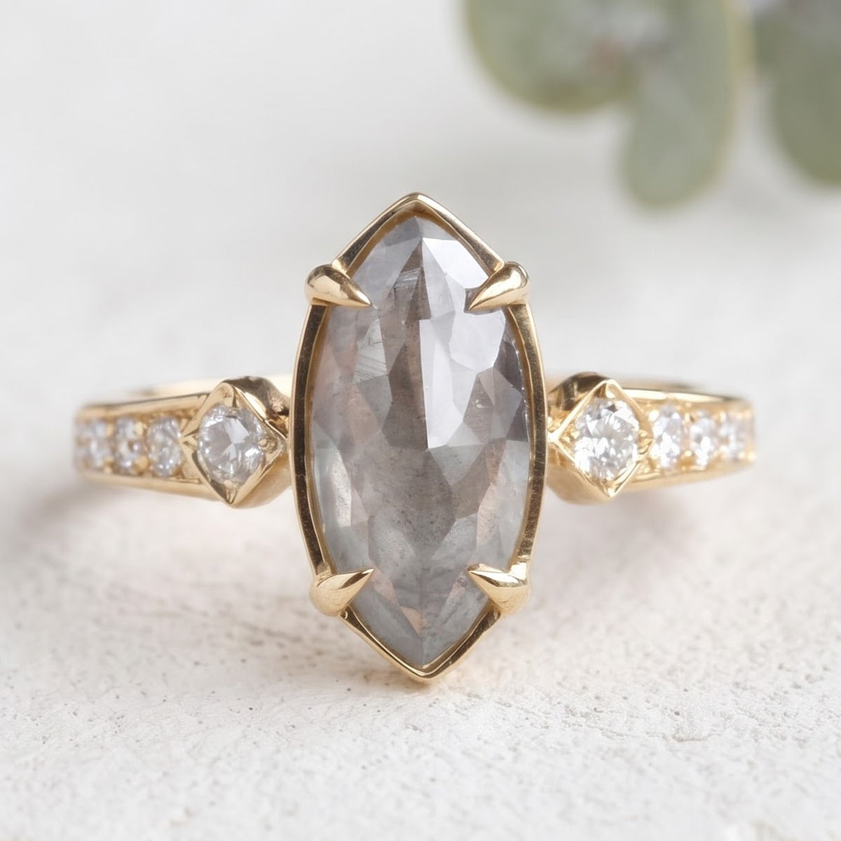 Vintage-Inspired Marquise Salt-and-Pepper Diamond Ring