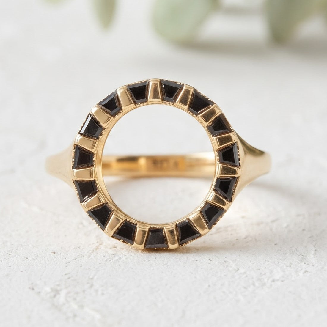 Unique Black Trapezoid Gold Bar Statement Ring