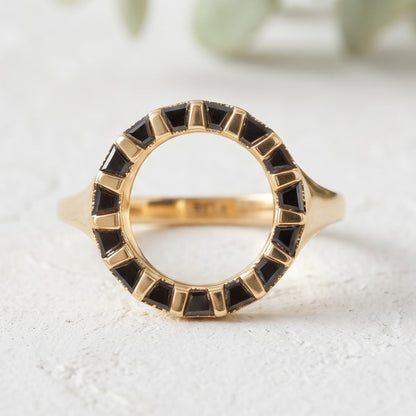 Unique Black Trapezoid Gold Bar Statement Ring