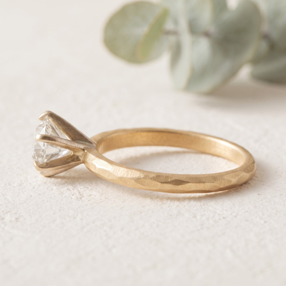 Round Rose Cut Lab Grown Diamond Ring With Facet and