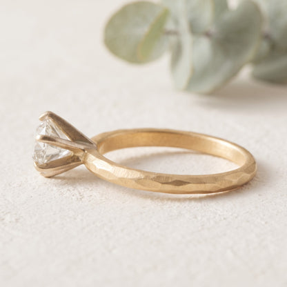 Round Rose Cut Lab Grown Diamond Ring With Facet and