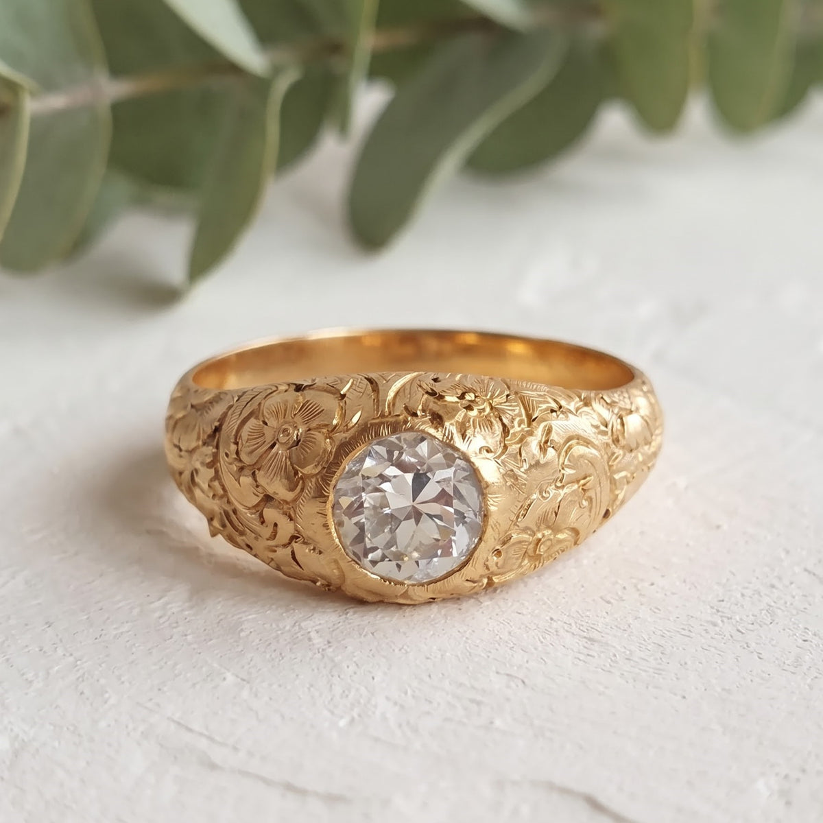 Round European Cut Nature Inspired Lab Grown Diamond Ring