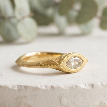 Hand Engraved One of a Kind Marquis Vintage Ring