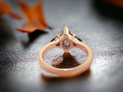 Hexagon Diamond Ring, Unique Shape Engagement Ring, Handmade Fine Jewellery
