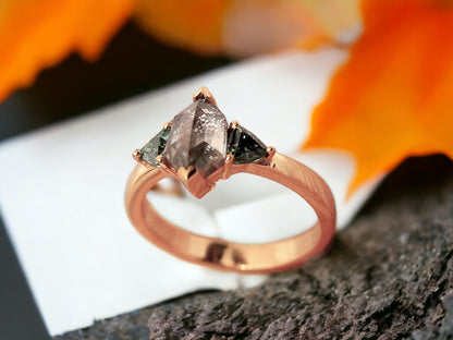 Hexagon Diamond Ring, Unique Shape Engagement Ring, Handmade Fine Jewellery