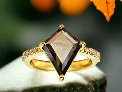 Kite Cut Black Diamond Ring Unique Engagement Ring in Gold