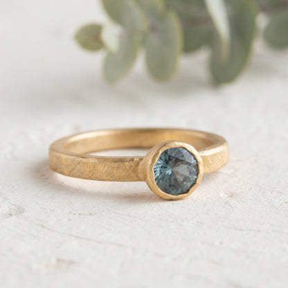 Round Sapphire Ring 0.75 Ct Handmade Jewelry