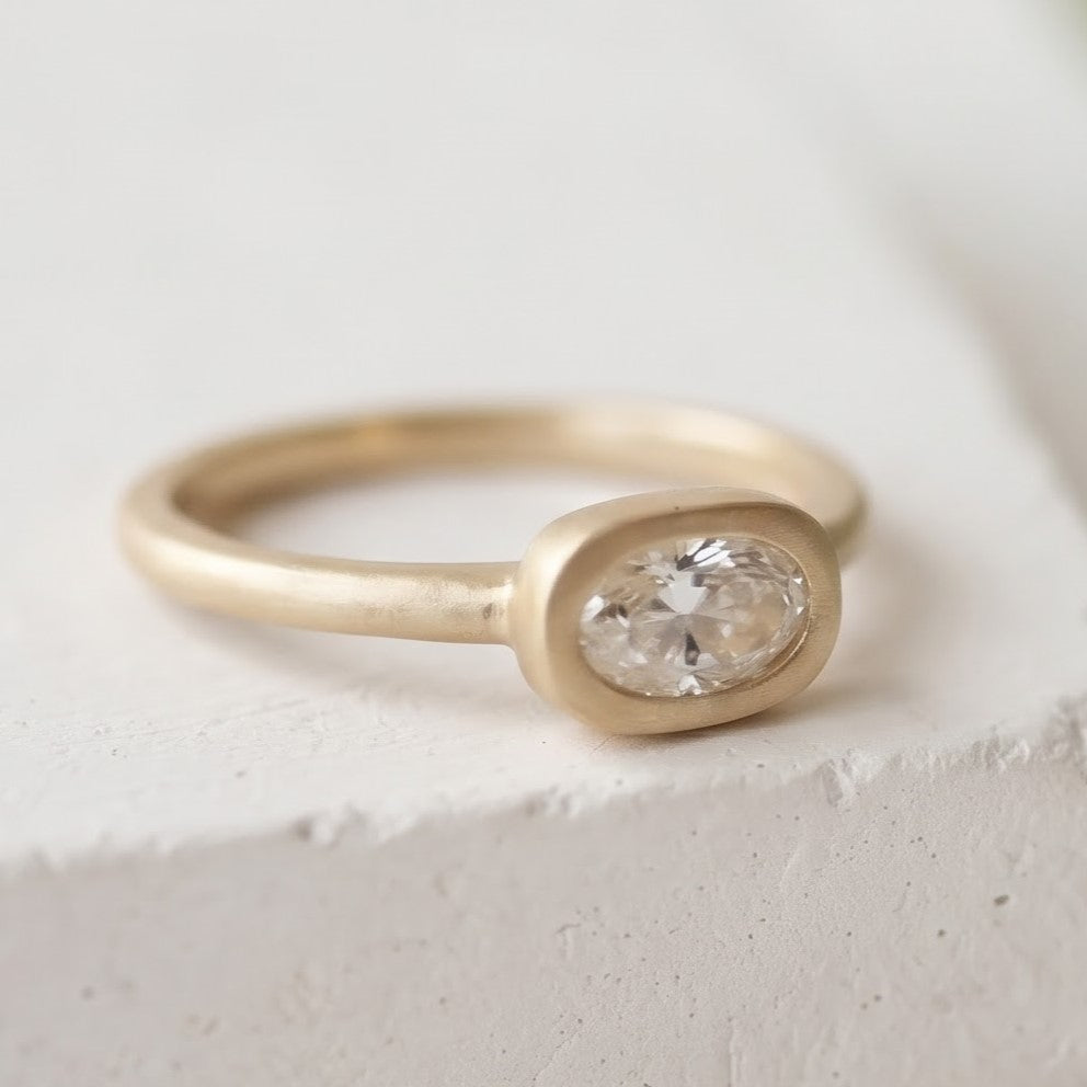 Oval Lab Grown Diamond Ring Bezel Set Solitaire Handmade