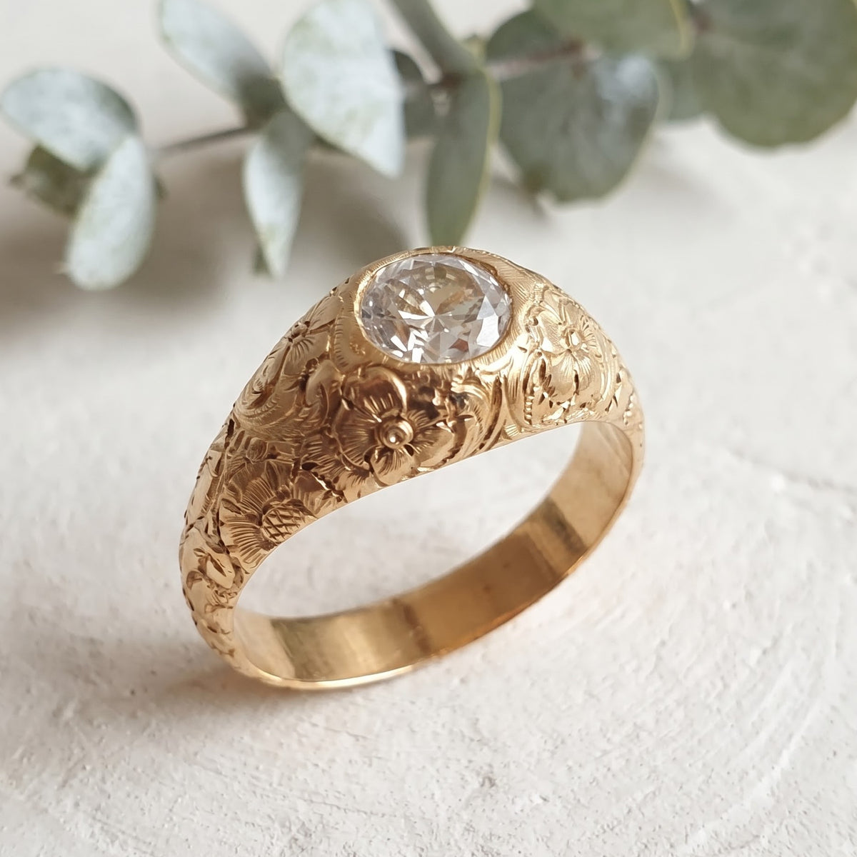 Round European Cut Nature Inspired Lab Grown Diamond Ring