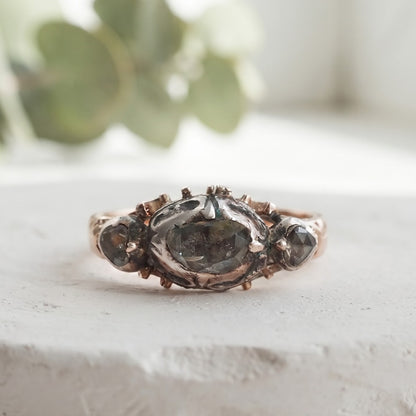 Antique Vintage Nature Inspired Salt & Pepper Diamond Ring