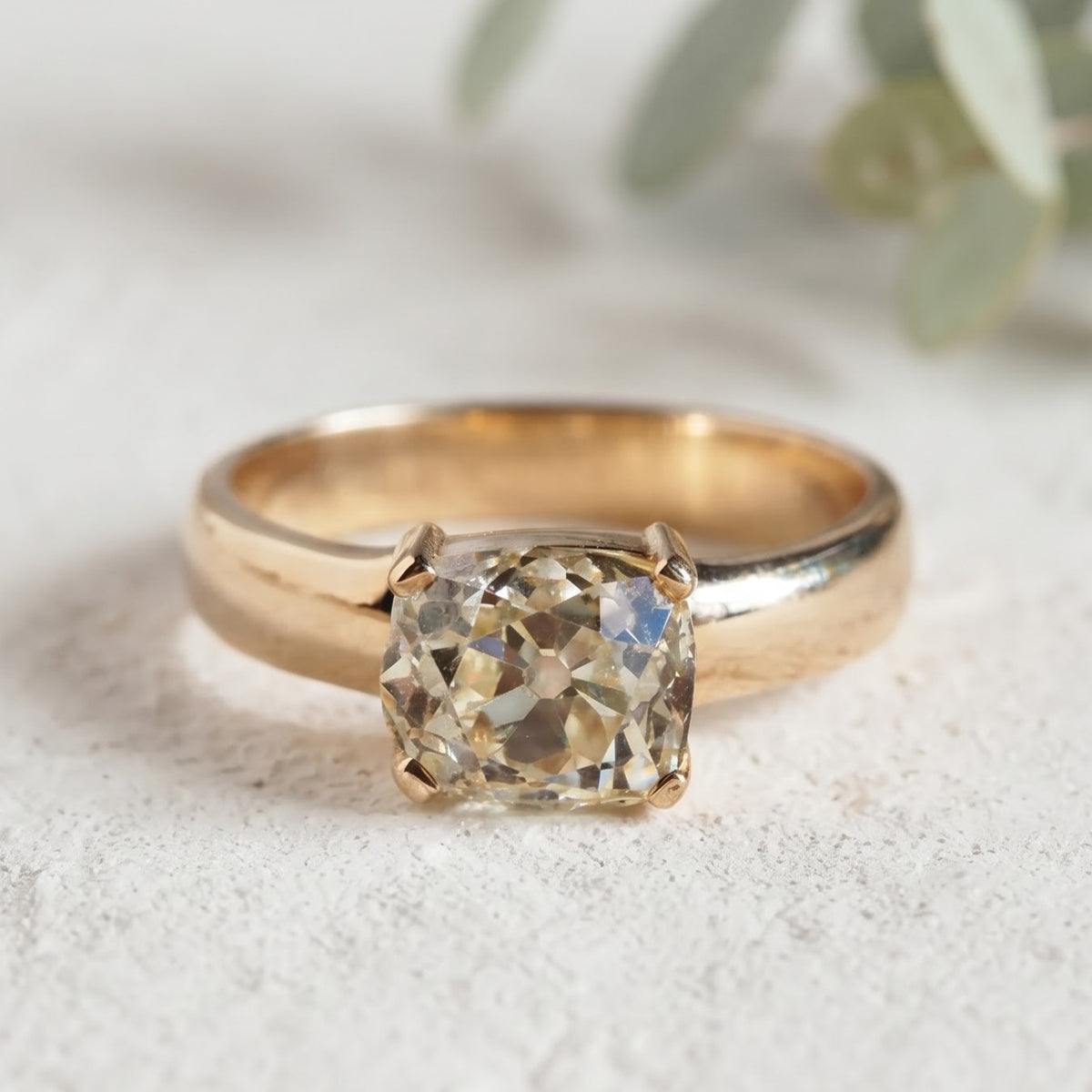 Old Mine Cushion Cut Lab Grown Diamond Ring 2.00 Ct