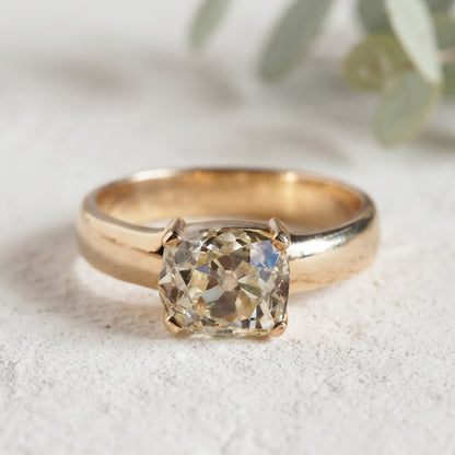 Old Mine Cushion Cut Lab Grown Diamond Ring 2.00 Ct