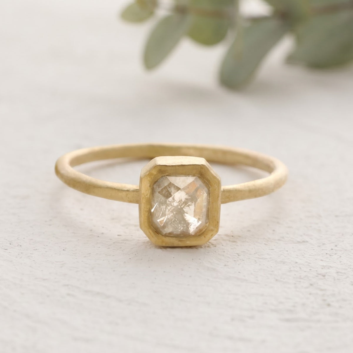 Salt and Pepper Rose Cut Emerald Ring
